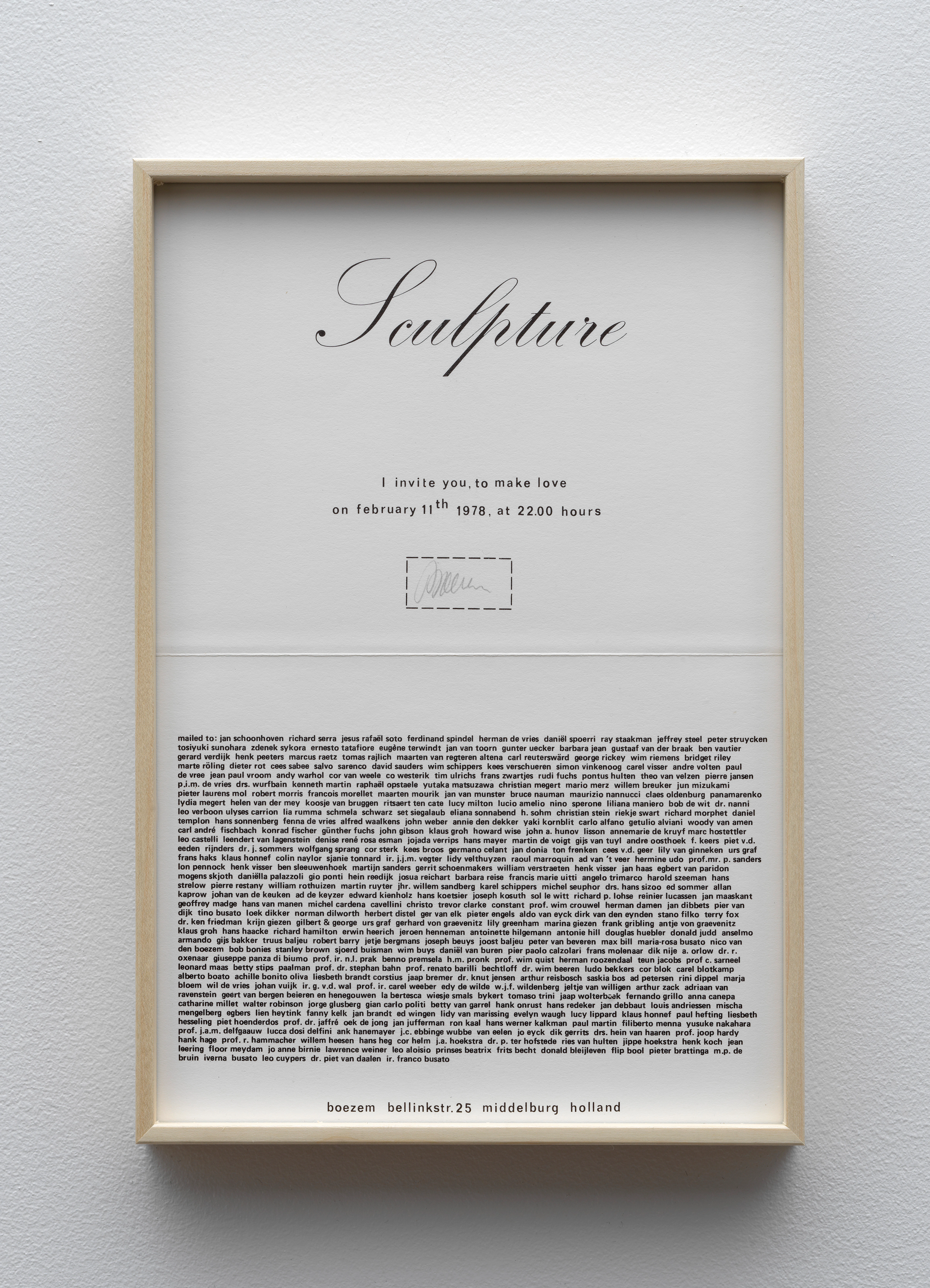 Sculpture I Invite You To Make Love On February 11th 1978 At 22.00 Hours