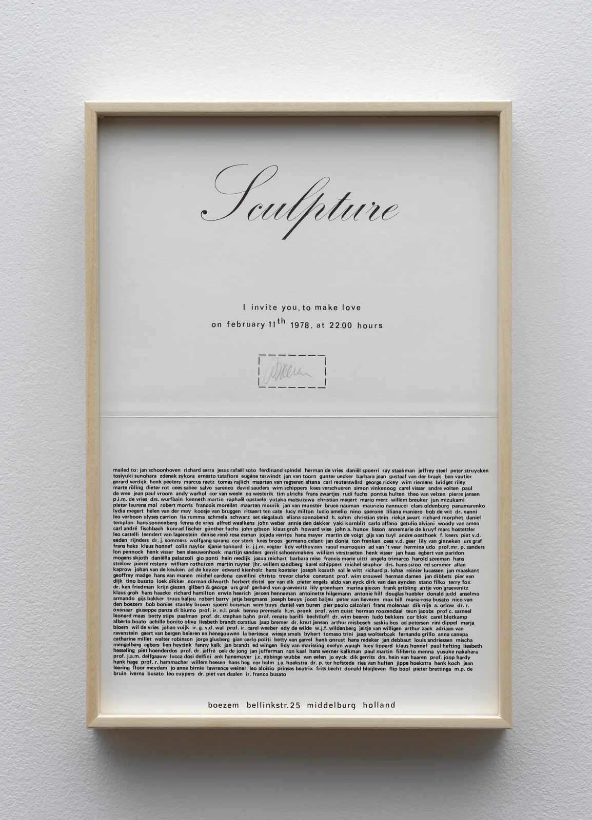 Sculpture I Invite You To Make Love On February 11th 1978 At 22.00 Hours