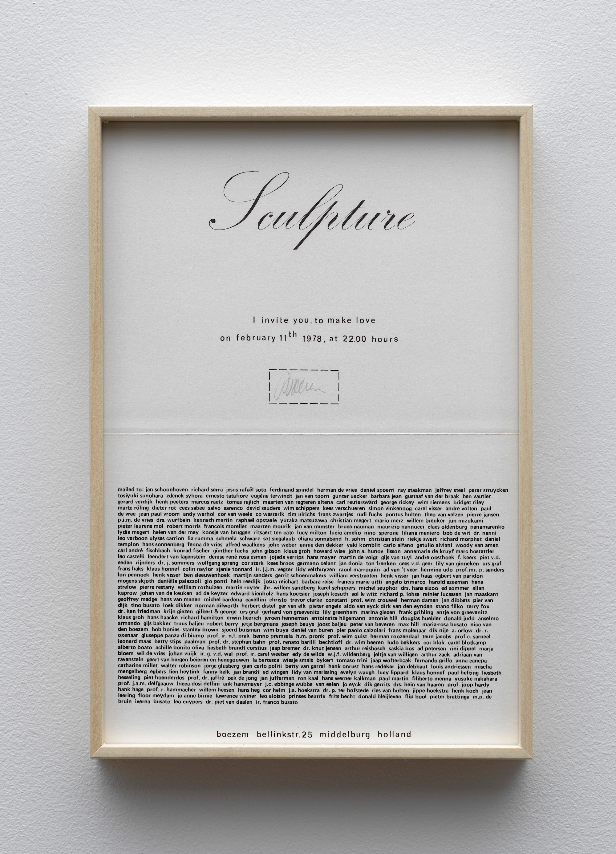 Sculpture I Invite You To Make Love On February 11th 1978 At 22.00 Hours