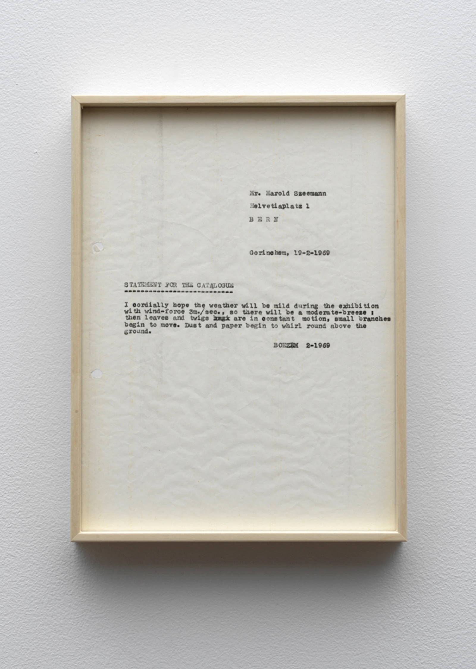 Statement for the Catalogue 19-2-1969