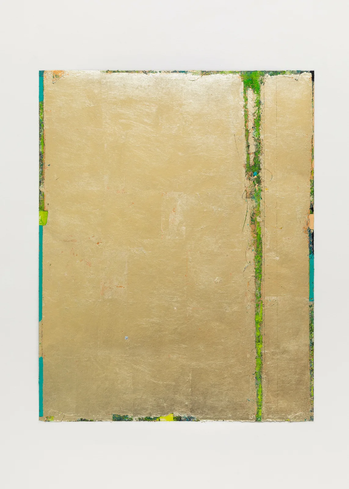 Studio n.4. Oro bianco su azzurro reale, verde vescica e giallo di Napoli chiaro