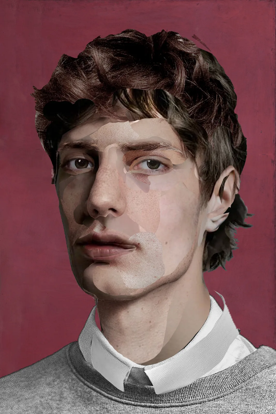 Portrait of a boy on red canvas