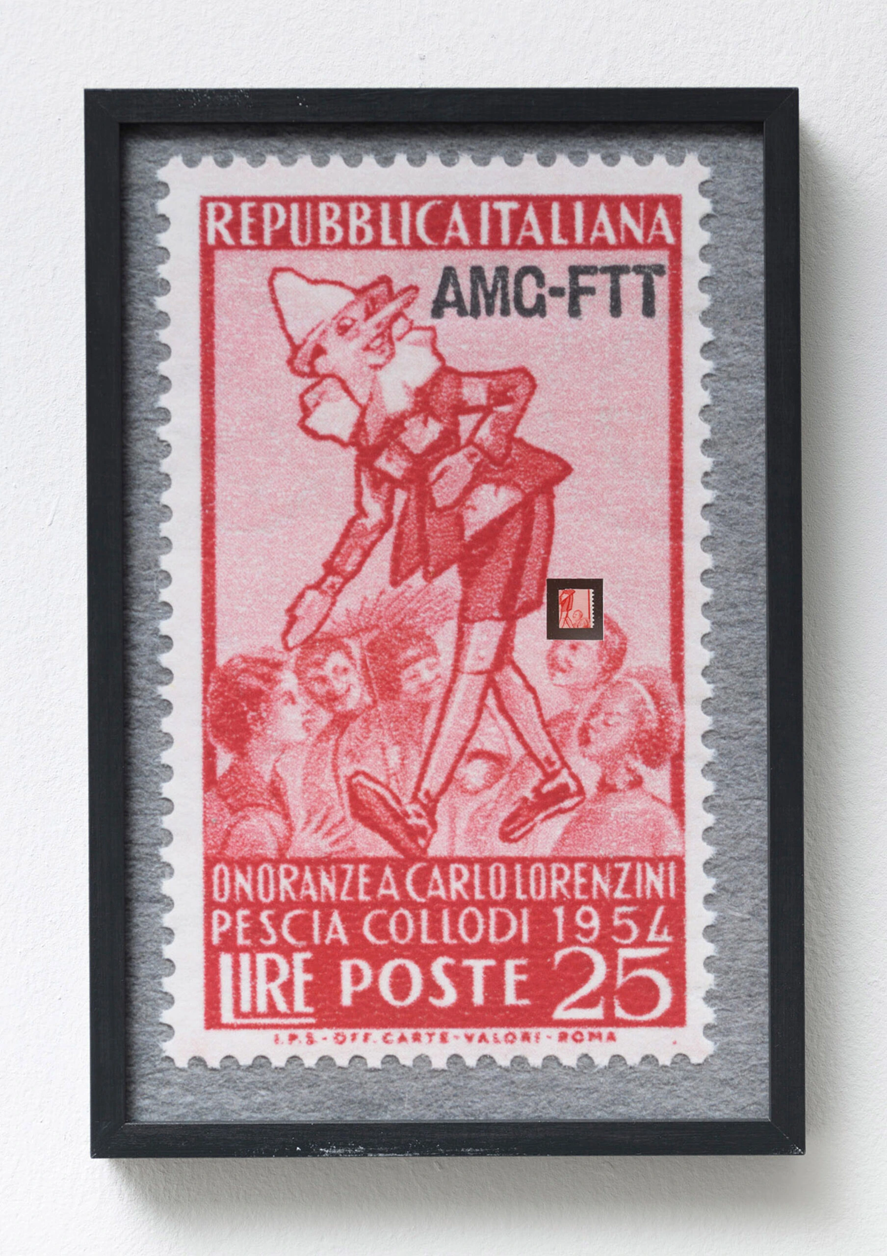 “Pinocchio” nuovo con gomma, Trieste Zona A, 1954, 25 Lire rosa carminio sovrastampato, V