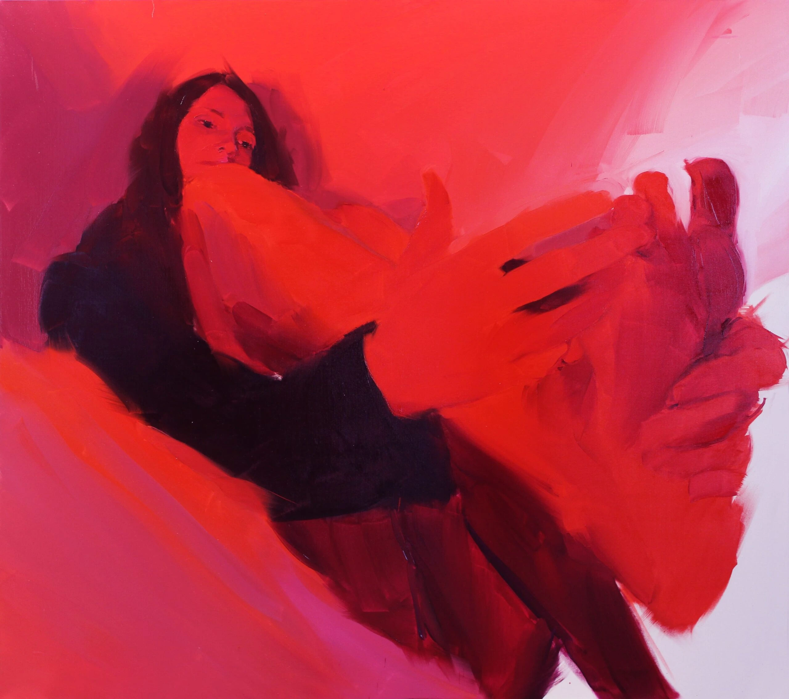 Portrait in vermillion red