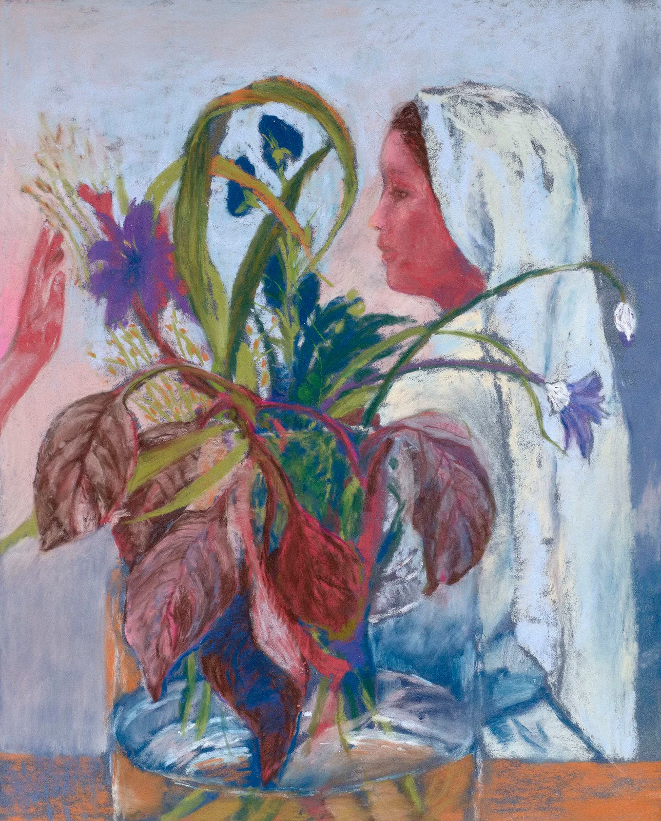 Nun by a flower vase