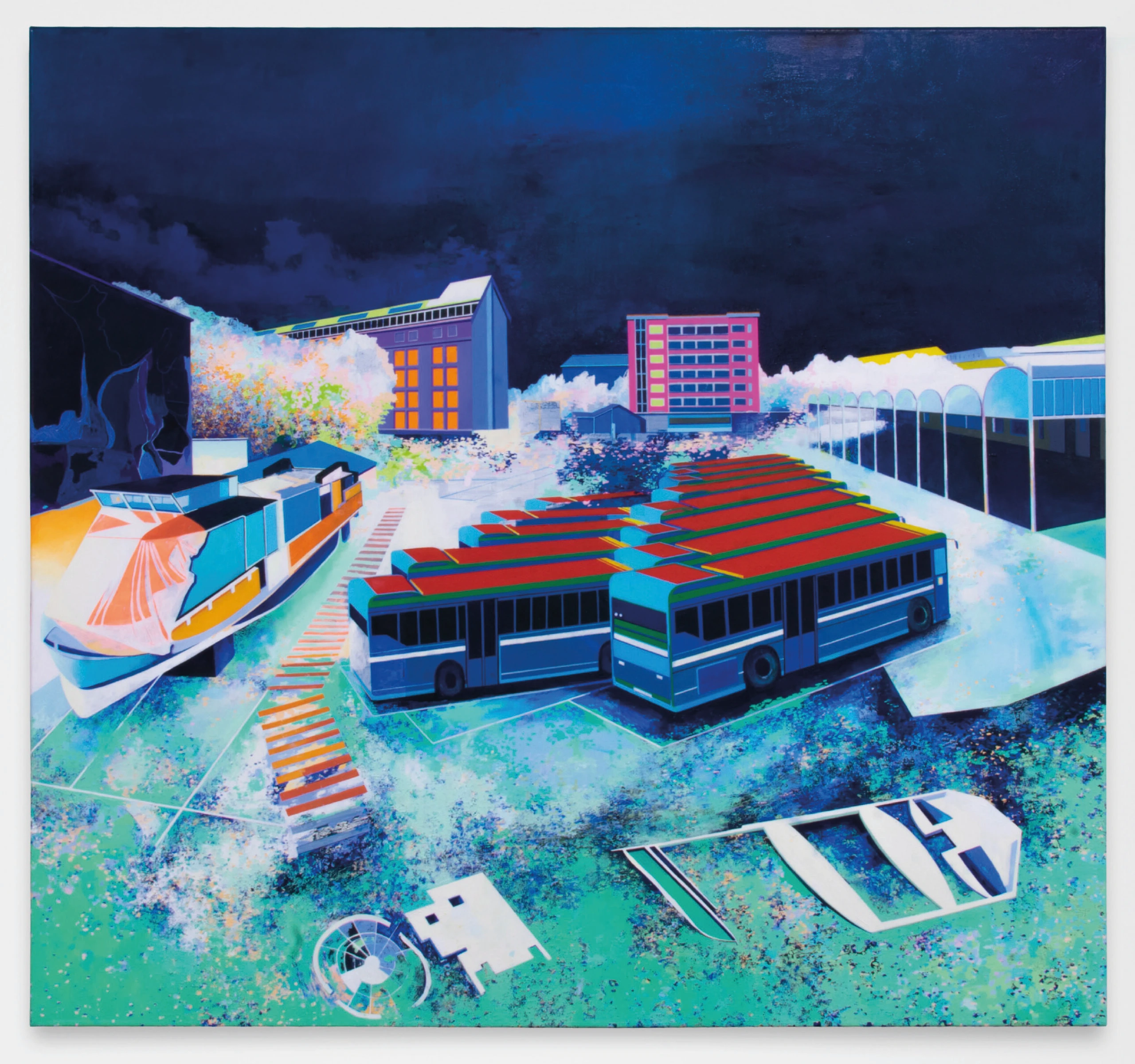 Miriam Marafioti, Capolinea subacqueo, 2024, tecnica mista su tela, cm 130 x 140