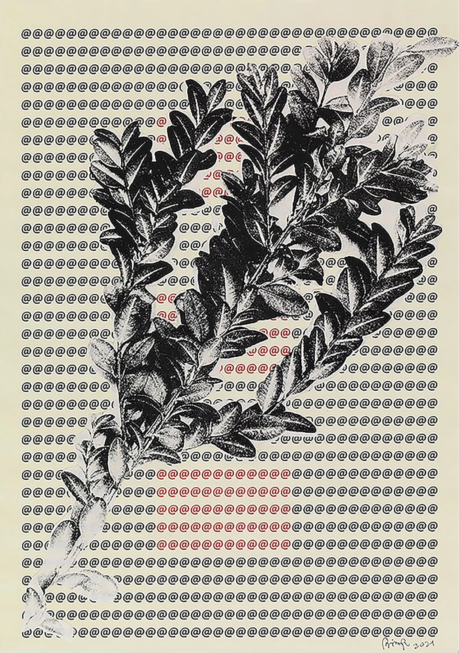 Artenatura di Tomaso Binga, collage e composizione digitale su carta del 2021, esposto ad Artissima 2025 nella Main Section