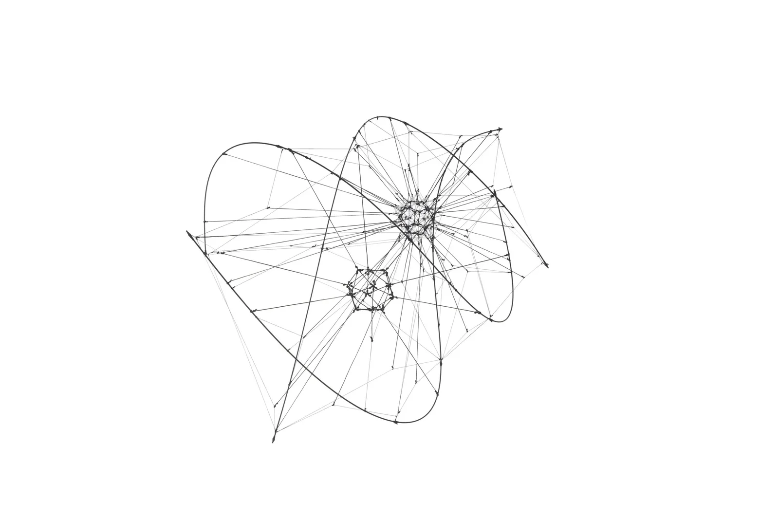Cosmic Chords WASP-75 AB di Tomás Saraceno, fibra di carbonio, corde e velluto, 2024 – Artissima 2025